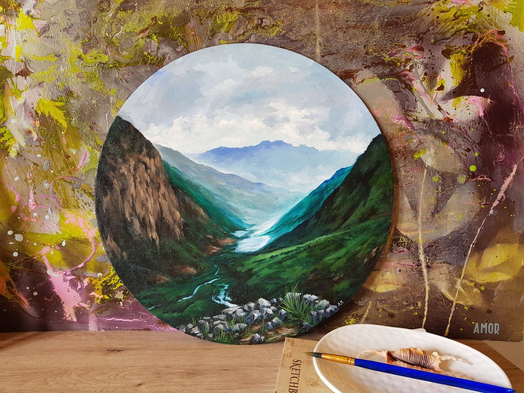 Original cute Mountain Landscape artwork hand painted oil painting - 墙贴/壁贴 - 其他材质 