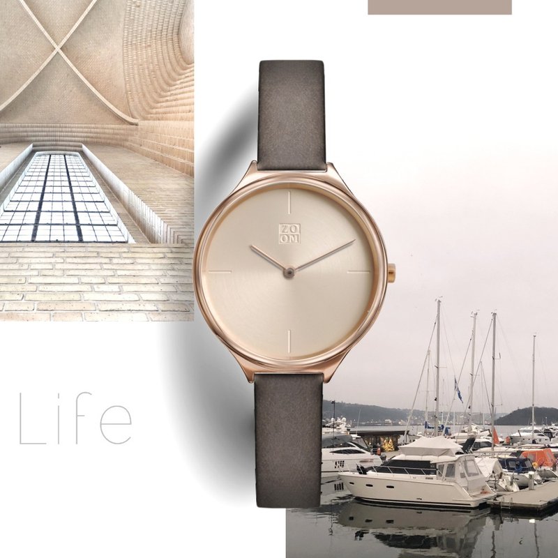 HAZY 5012 轻薄润泽知性真皮皮革女表 - 玫瑰金 - 女表 - 真皮 金色