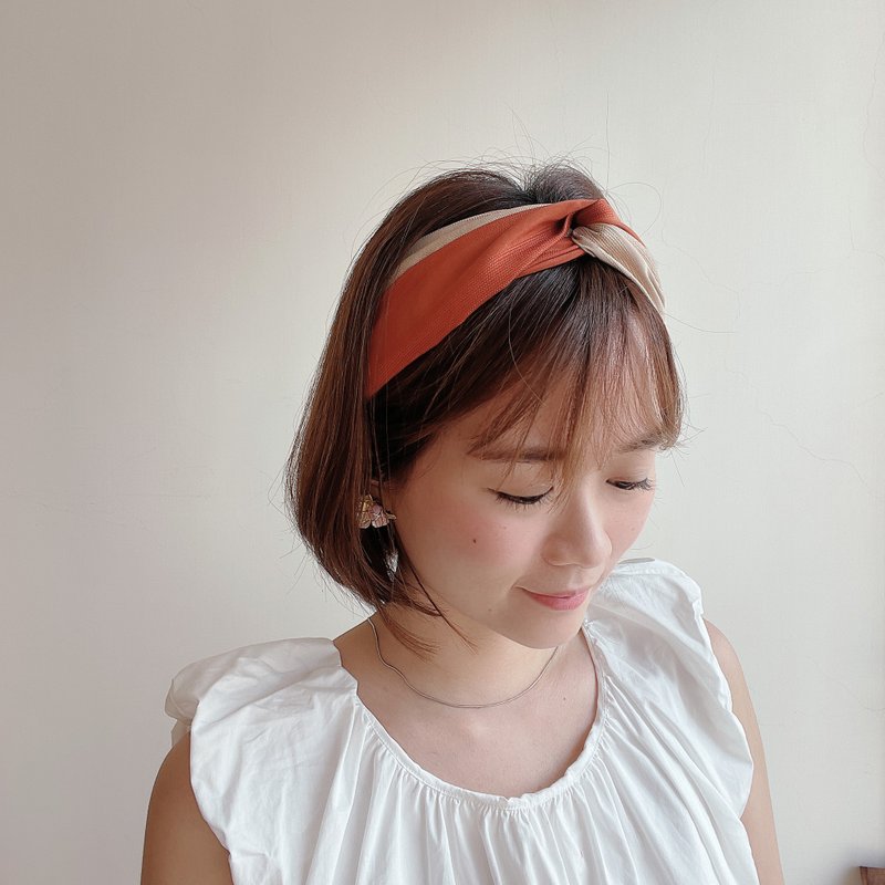 28度 好烦小姐 交叉发带 薄款布料 - 发饰 - 棉．麻 橘色