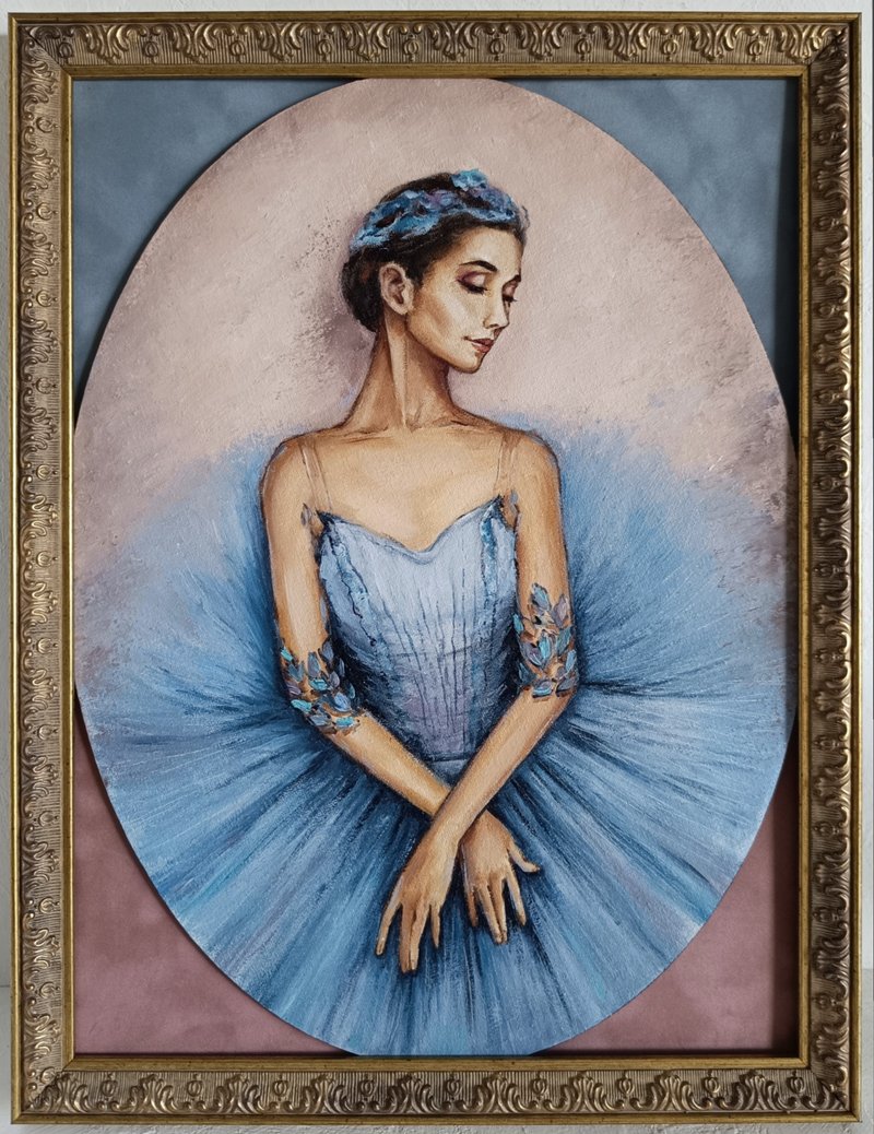 蓝色芭蕾舞女演员油画 芭蕾舞者艺术 椭圆形油画肖像 30*40 厘米 - 墙贴/壁贴 - 其他金属 蓝色