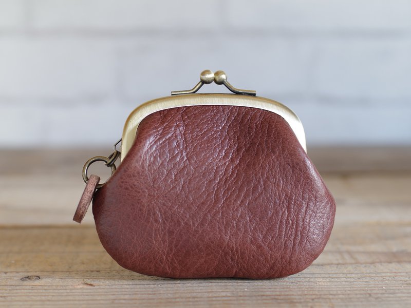 皮革口金零钱包 巧克力色 - 零钱包 - 真皮 咖啡色