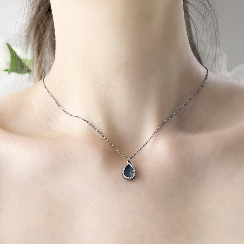 黑玉项链 梨形 - 天然翡翠 - 保证A玉 - 项链 - 玉石 黑色