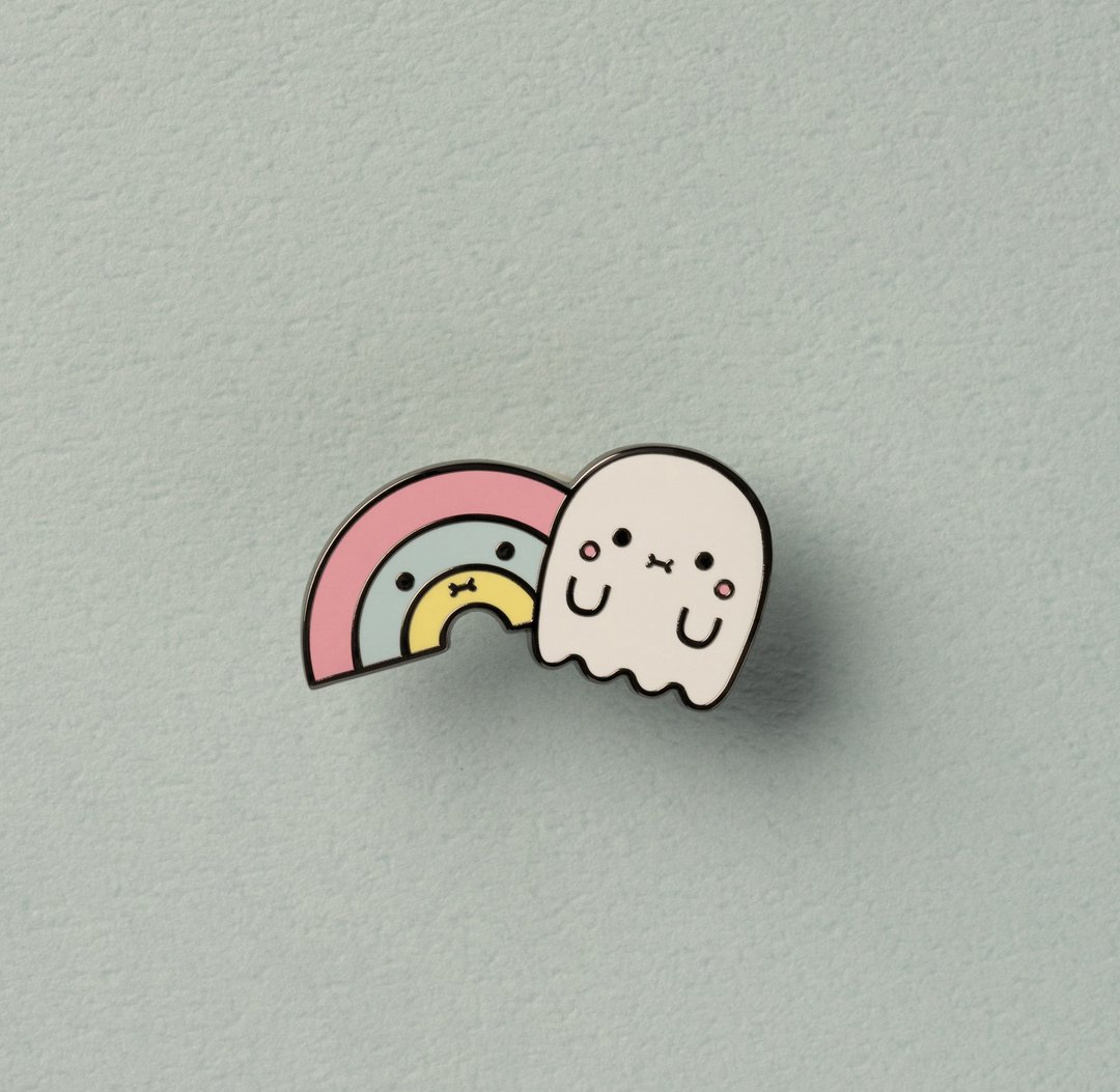彩虹鬼鬼 Noodoll 珐琅别针 - 胸针 - 其他金属 白色