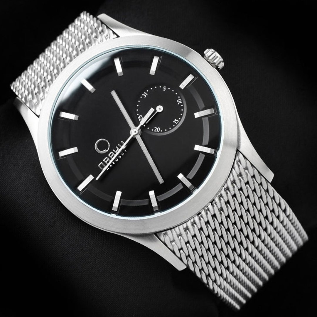 OBAKU 极简时刻日期米兰带腕表-银框黑面/41.5mm(V124GCBMC) - 男表/中性表 - 不锈钢 黑色
