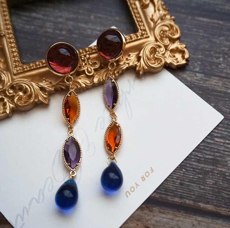 唐顿庄园中古风格多彩琉璃手工制耳夹耳环abheri风晚宴礼物 - 耳环/耳夹 - 琉璃 