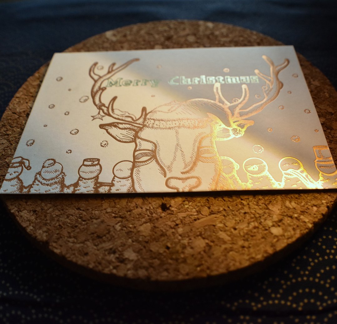今年麋鹿不拉雪橇啦!!!!双色烫金圣诞小卡 - 卡片/明信片 - 纸 金色