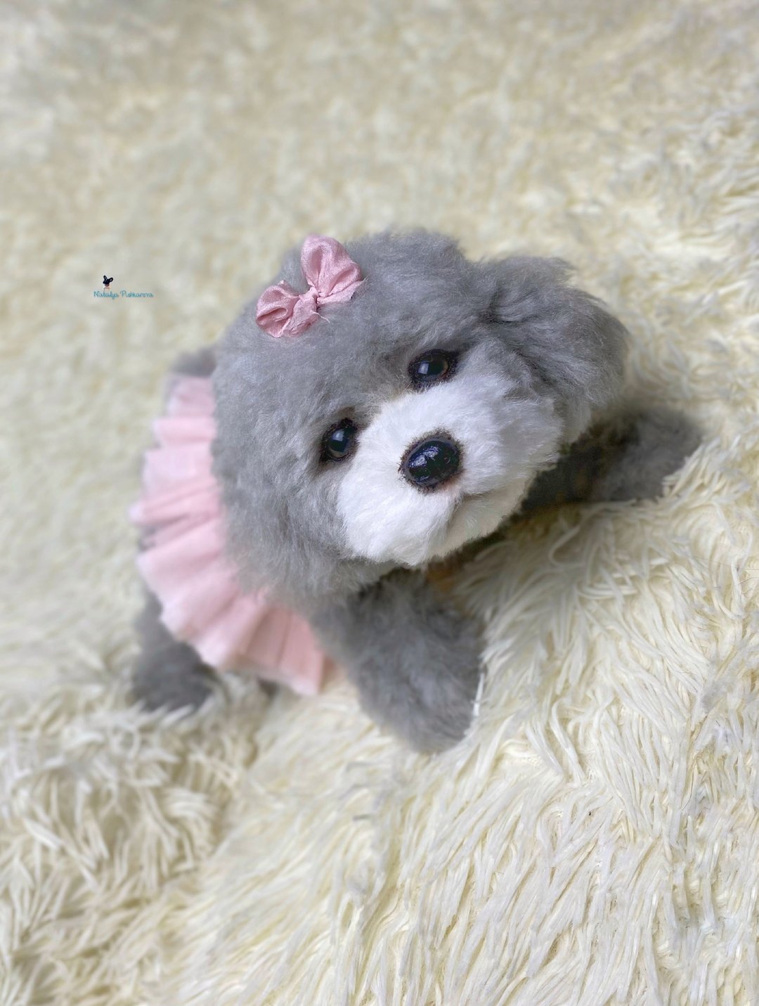 桃子贵宾犬逼真的玩具 - 玩偶/公仔 - 聚酯纤维 银色