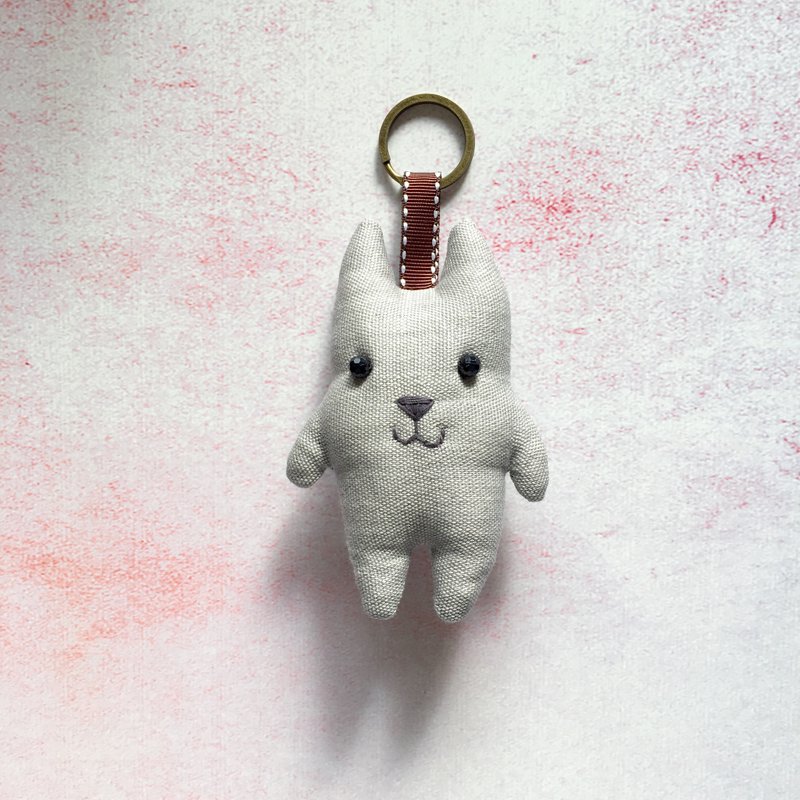 +纯灰棉麻+猫咪钥匙圈 - 吊饰 - 棉．麻 灰色