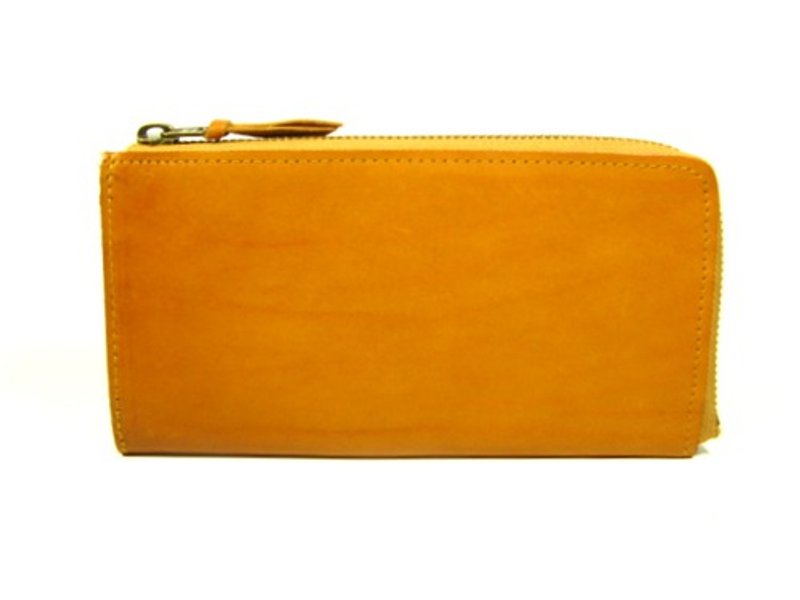 Tuscan leather L-shaped fastener long wallet　 Italian-made cowhide - 皮夹/钱包 - 真皮 金色