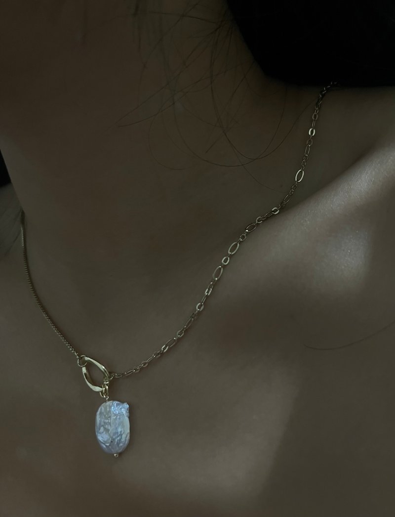 扁扁饼干 珍珠 巴洛克 珍珠 项链 镀14k 珍珠 项链Pearl Necklace - 项链 - 珍珠 白色