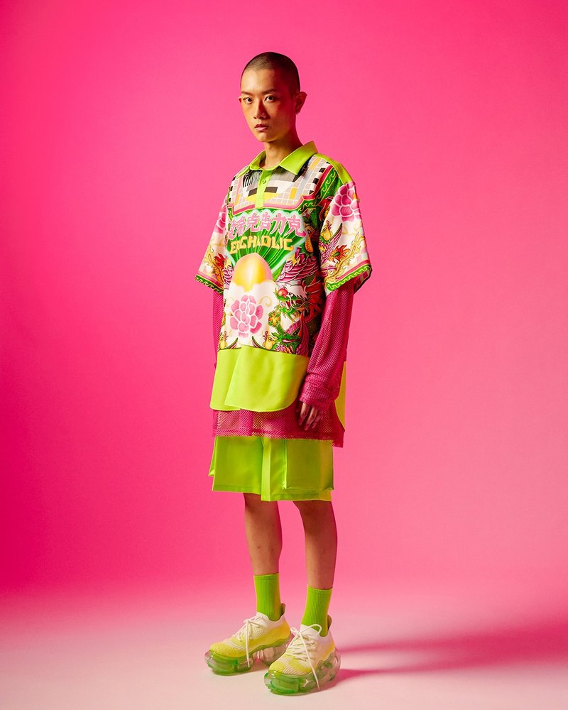 野台戏布景龙凤印花短袖上衣 - 男装上衣/T 恤 - 聚酯纤维 多色