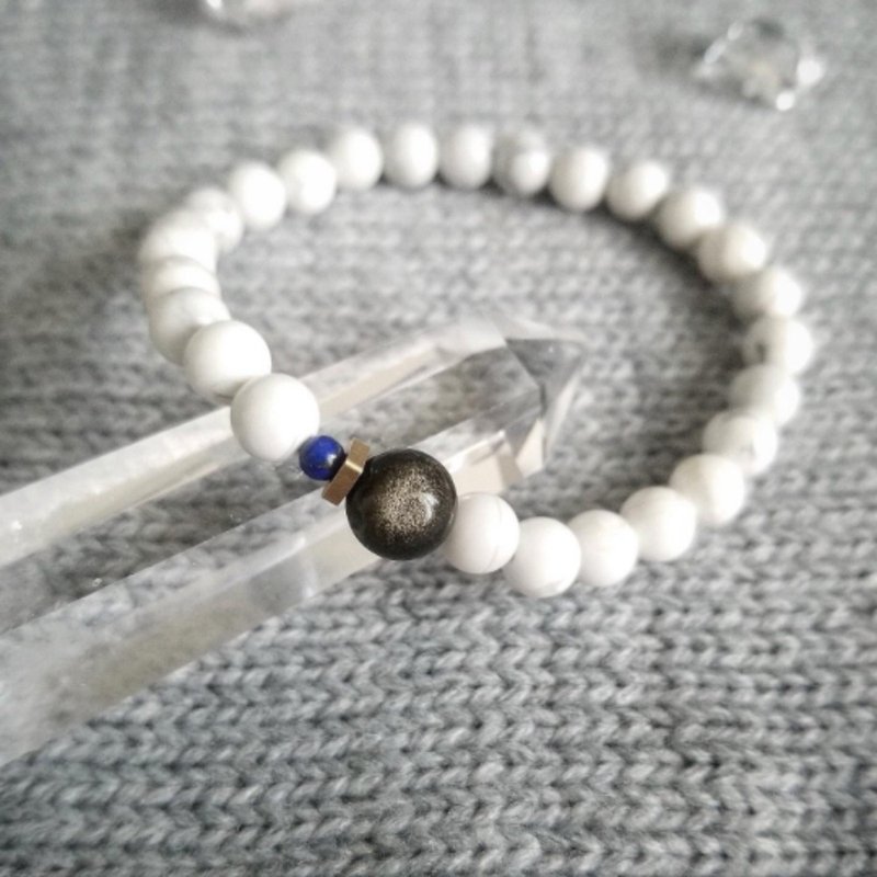 金曜石 白松石 青金石 水晶手链 |  招财 旺事业 防小人 化是非 - 手链/手环 - 水晶 白色