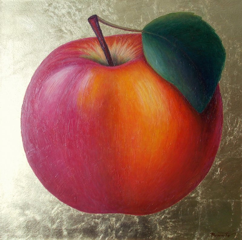 画苹果红红金墙漆印象派苹果极简绘画厚涂金箔画 - 墙贴/壁贴 - 其他材质 多色