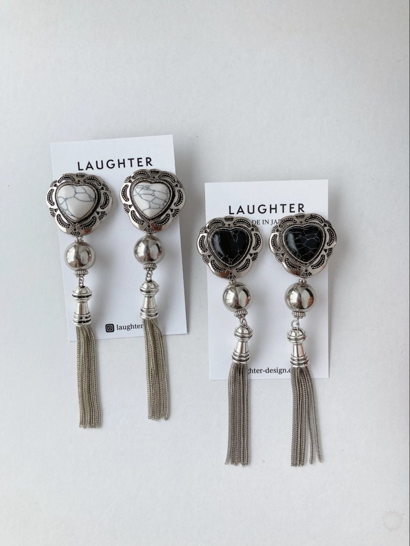 绿松石 爱心 流苏 耳针 耳夹 爱心 银饰 大尺寸 - 耳环/耳夹 - 其他金属 透明