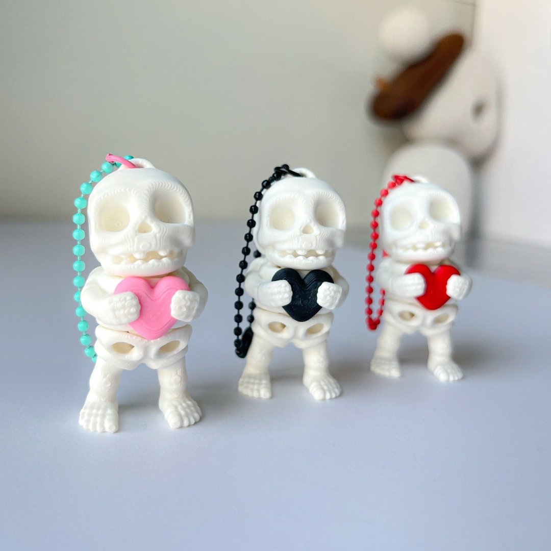 Skeleton Heart Keychains - 钥匙链/钥匙包 - 塑料 粉红色