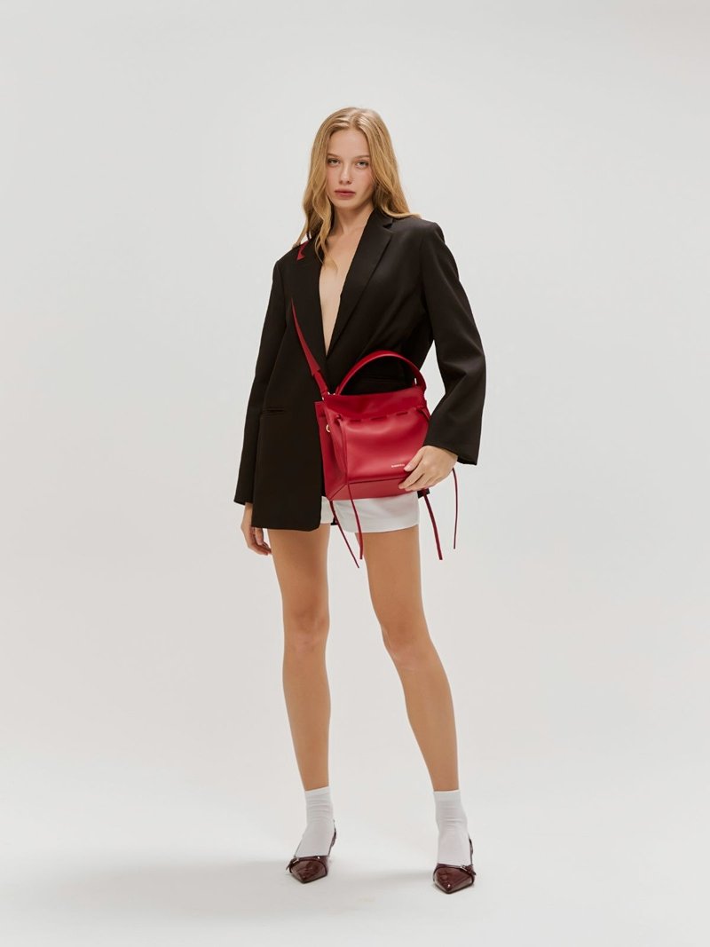 Marroque Wendy drawstring  leather crossbody bag Red - 其他 - 真皮 红色