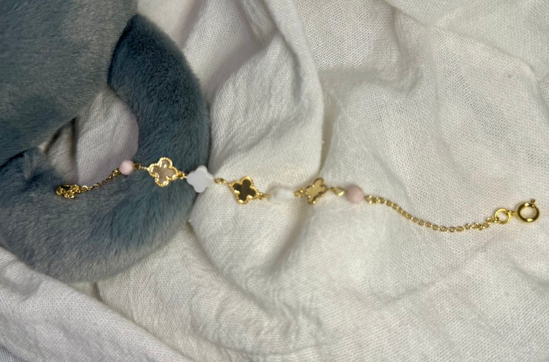 水晶系列 - 幸运四叶草与粉澳宝手链 - 手链/手环 - 水晶 金色