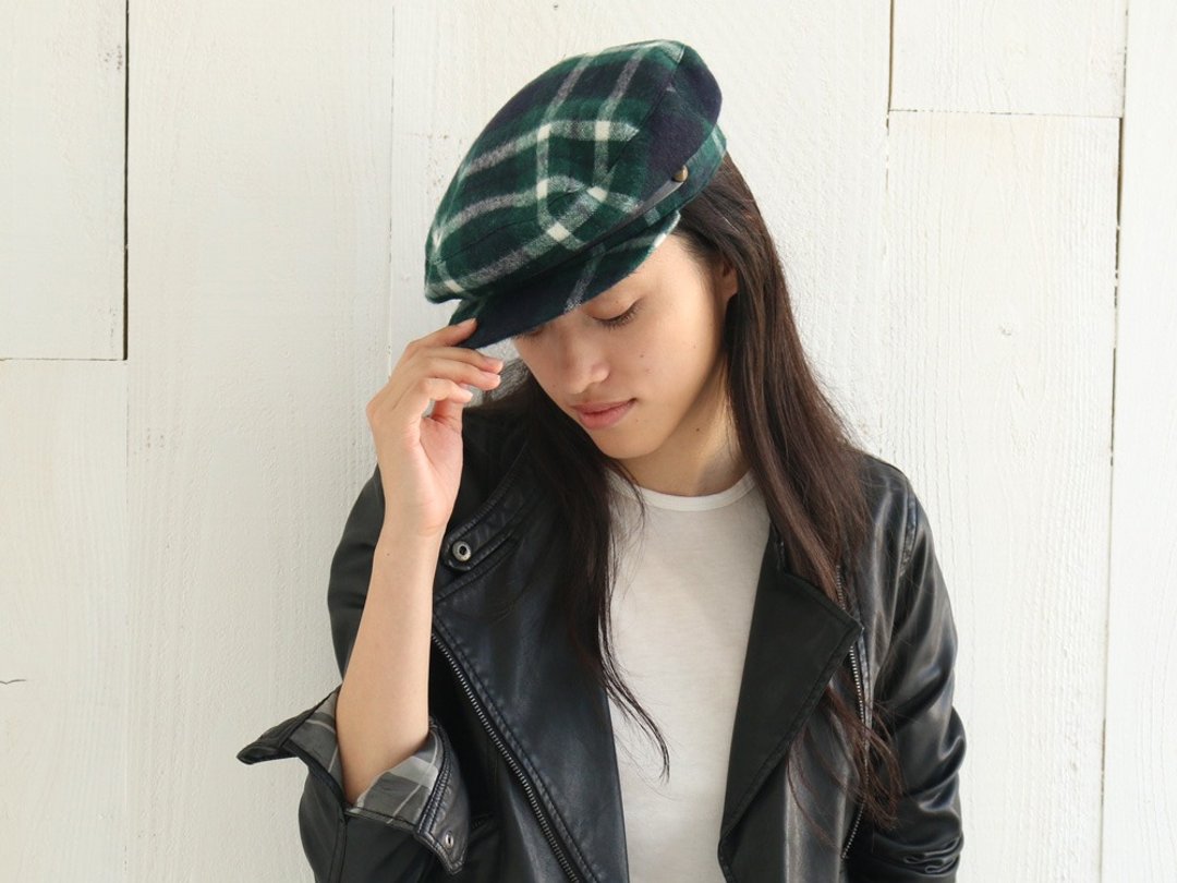 Wool Plaid Breton Cap - 帽子 - 其他材质 绿色