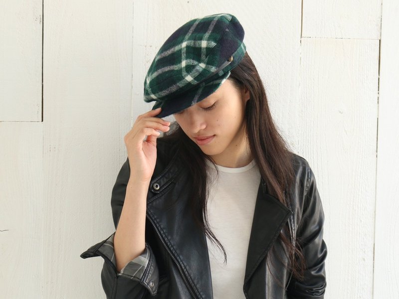 Wool Plaid Breton Cap - 帽子 - 其他材质 绿色