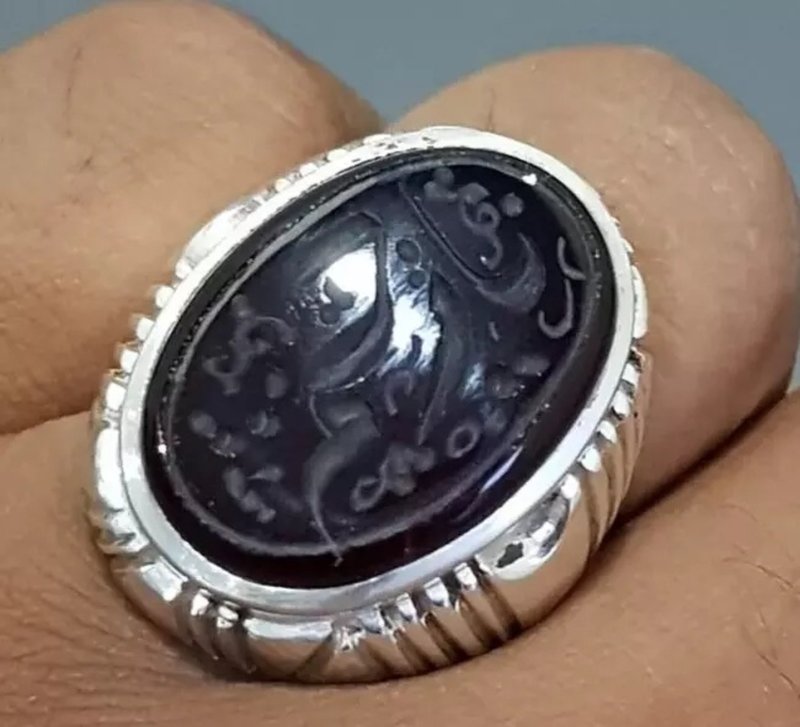 也门Aqeeq男戒 Akik戒指 玛瑙戒指 男士玛瑙宝石戒指 Aqeeq戒指 - 戒指 - 宝石 黑色
