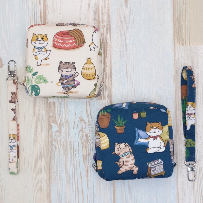 行动电源拉链方包(含腕带) 收纳包 随行包 手腕包 拎包 - 手拿包 - 棉．麻 蓝色