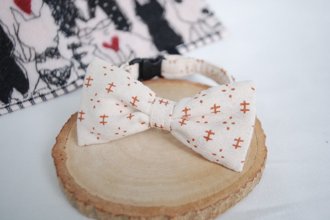 A-NI Collar for cats and dogs, spring rolls (bow) - 项圈/牵绳 - 棉 白色