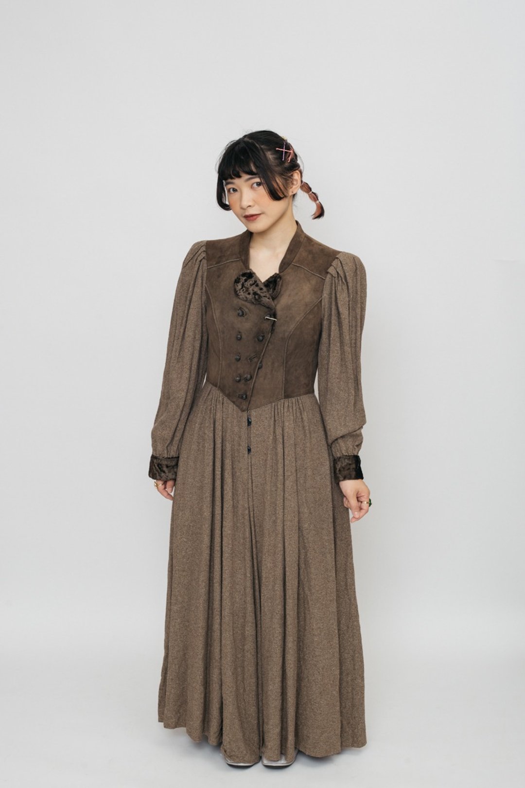 Tyrolean Dress 提洛尔洋装 古着【初恋贩卖所】Vintage.B679 - 洋装/连衣裙 - 棉 咖啡色
