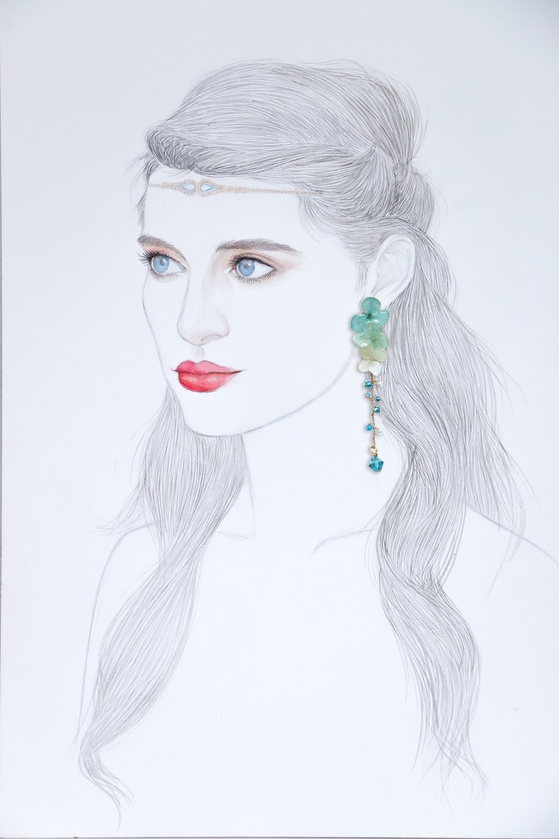 【换季特卖】日本进口永生花/绣球花耳环/925銀無痛耳夾 - 耳环/耳夹 - 植物．花 蓝色