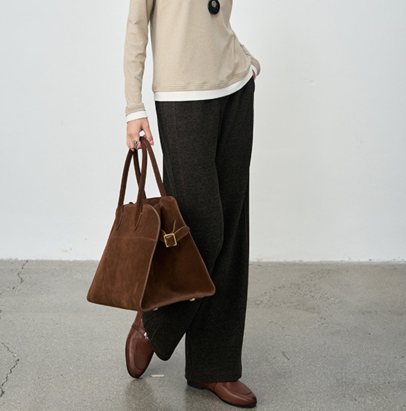 【羊毛天丝】法式簡約/鬆緊腰休闲直筒褲 - 女装长裤 - 羊毛 多色