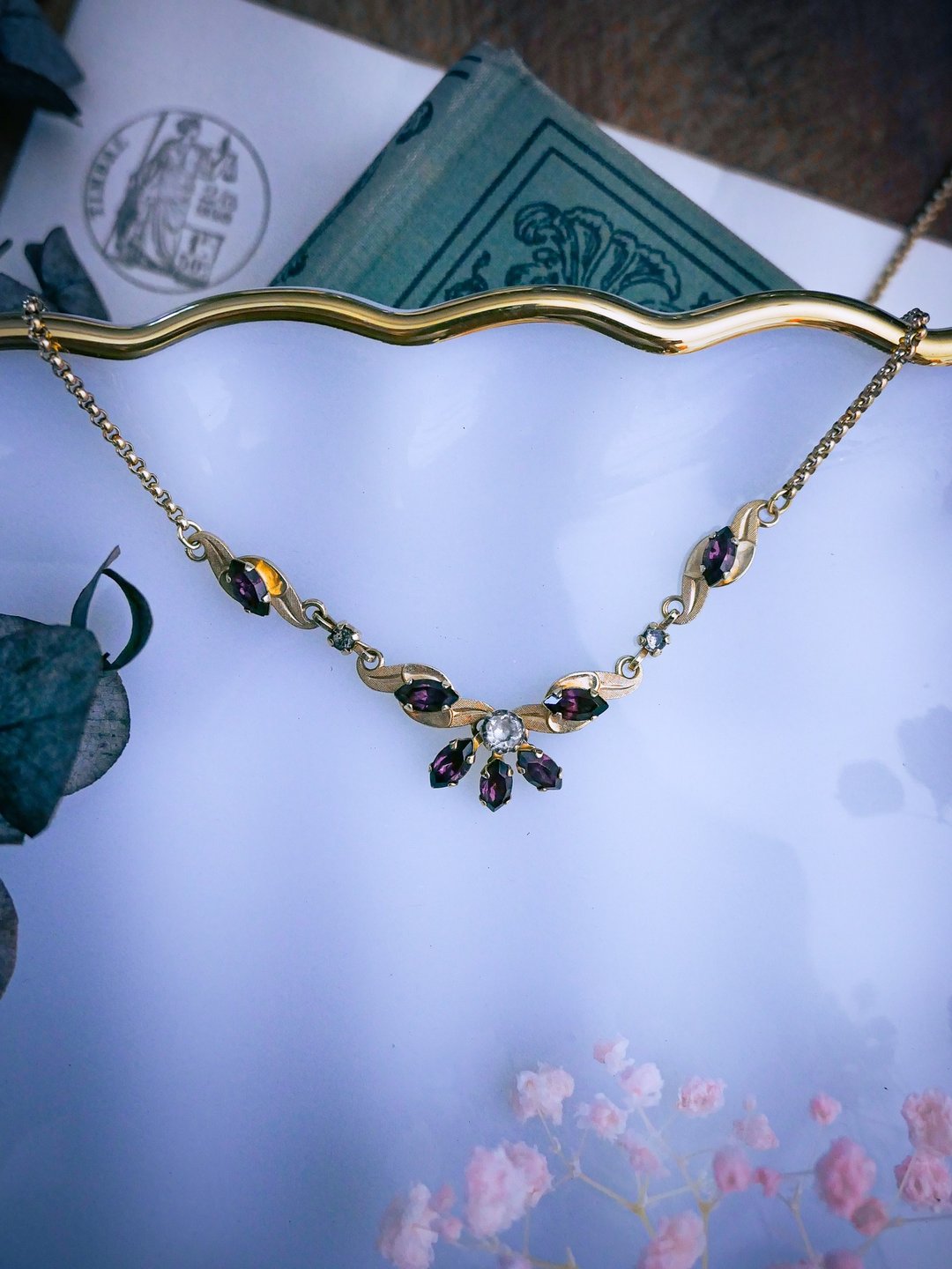 Van Dell 波浪金叶紫矿项链—美国古董首饰 Vintage Jewelry - 项链 - 其他金属 