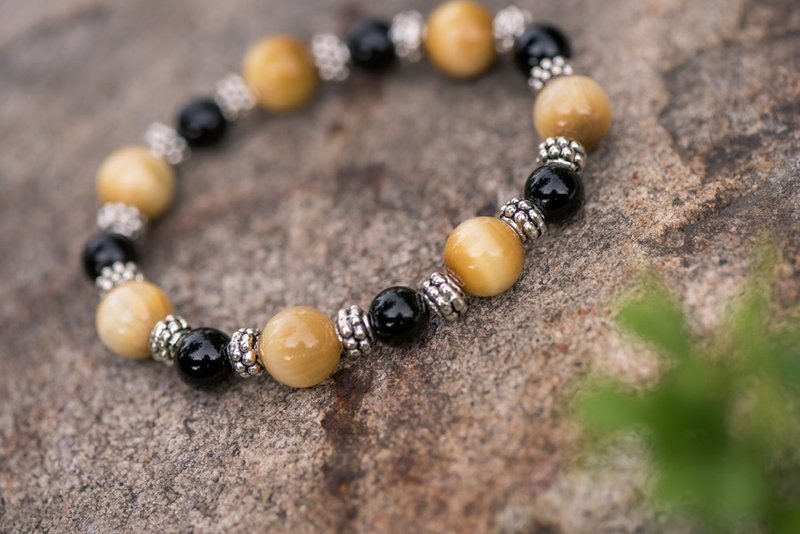 【Woody'sHandmade】勇者无惧。黄金虎眼黑曜石手串。 - 手链/手环 - 宝石 多色