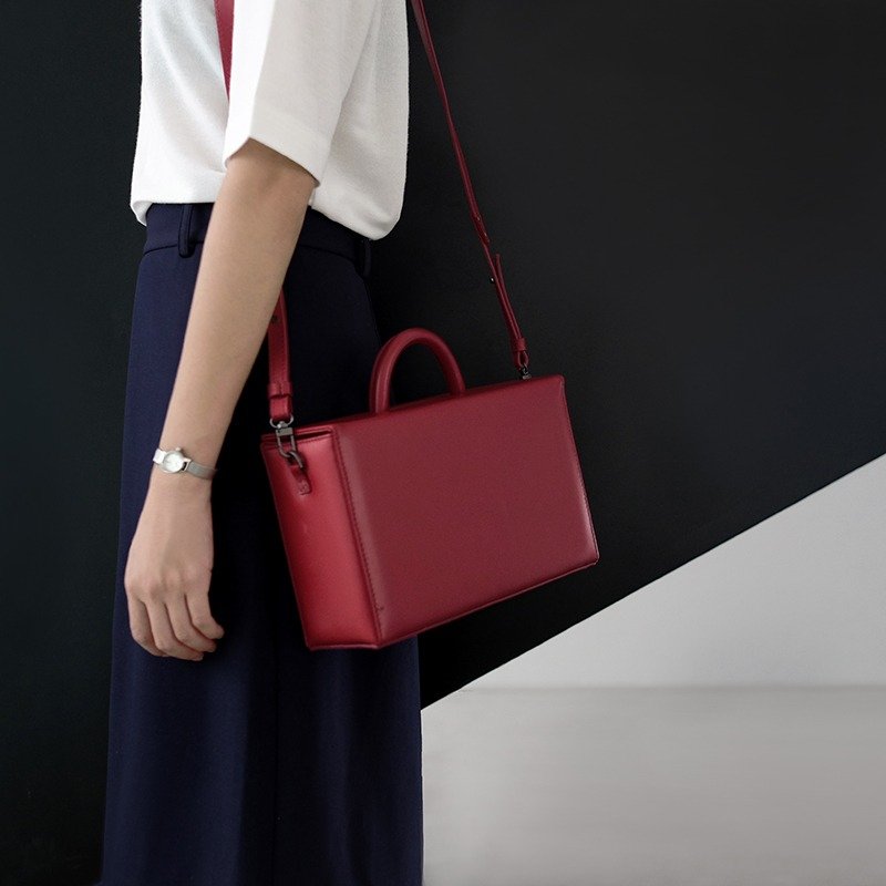 TREBLE Z / NAIVE 真皮箱形手提包单肩包斜挎包 红色 - 侧背包/斜挎包 - 真皮 红色