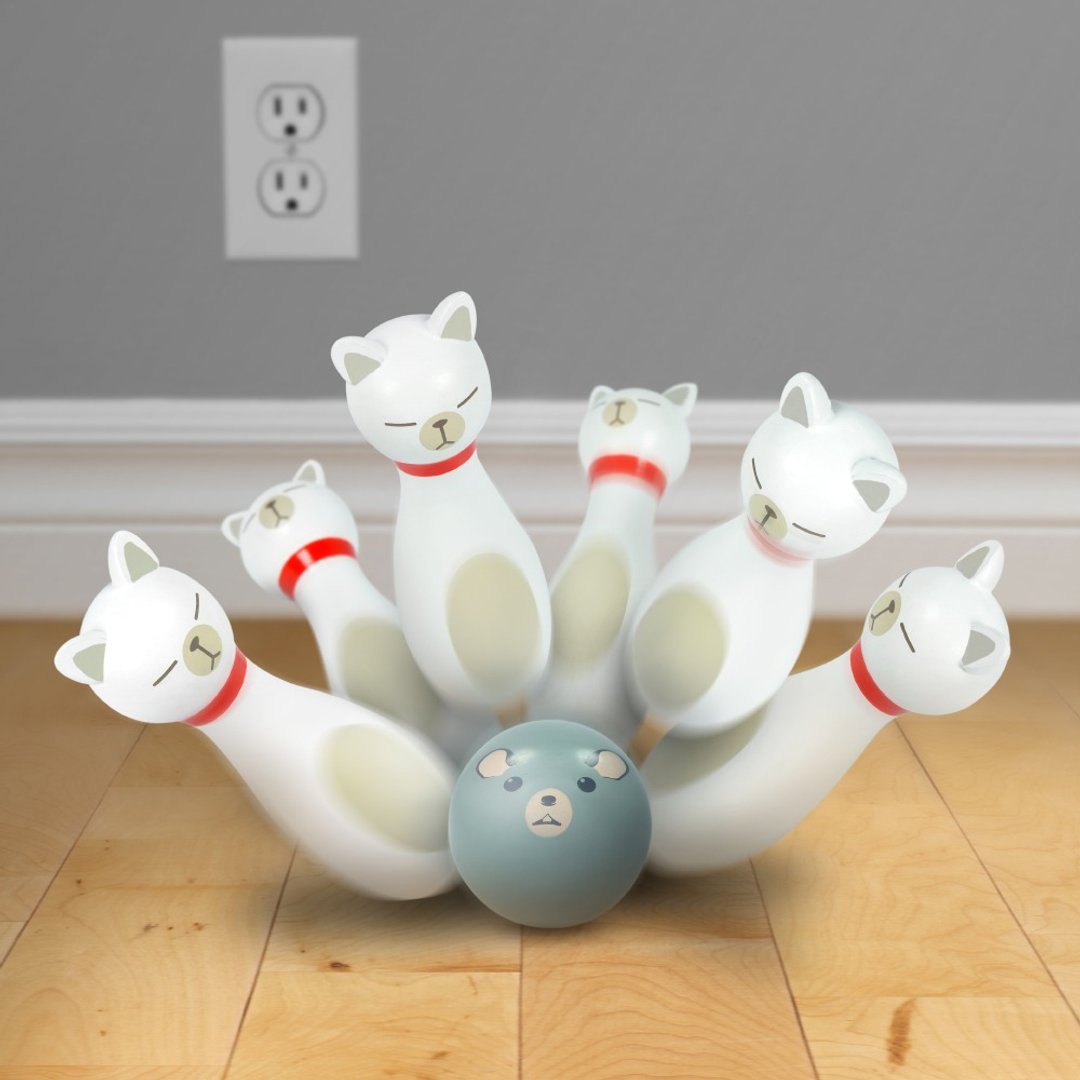 美国【Fred & Friends】Bowling Alley Cats 老鼠碰碰猫保龄球桌 - 桌游/玩具 - 木头 白色