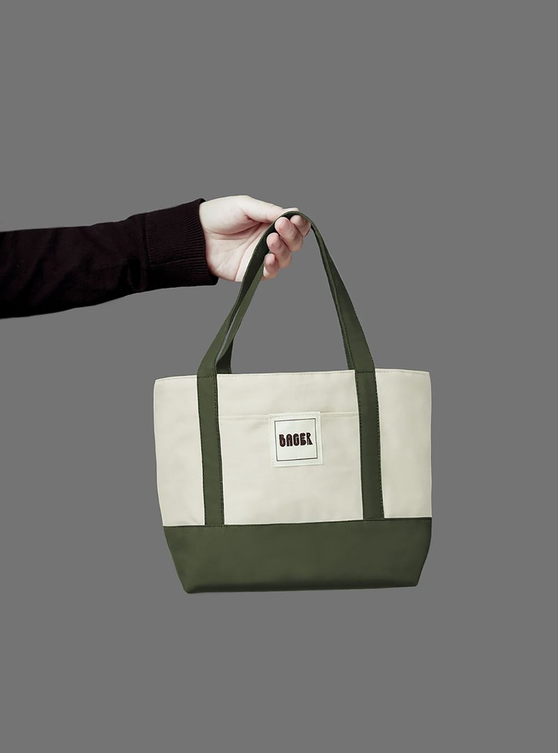 经典拼色小托特包 / 手提袋 / 便当袋 / 米白+军绿 - 手提包/手提袋 - 棉．麻 多色