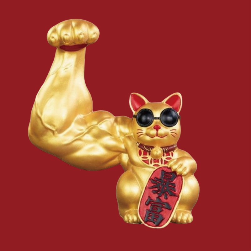 保庇BOBEE 中国工艺麒麟臂壮阔肌肉招财猫 - 暴富招财猫 - 摆饰 - 其他金属 卡其色