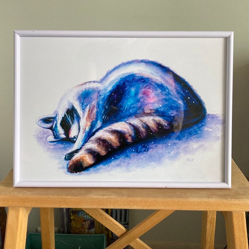 画狸, 水彩画, 海报浣熊, 墙面装饰, 水彩动物 - 海报/装饰画/版画 - 纸 紫色