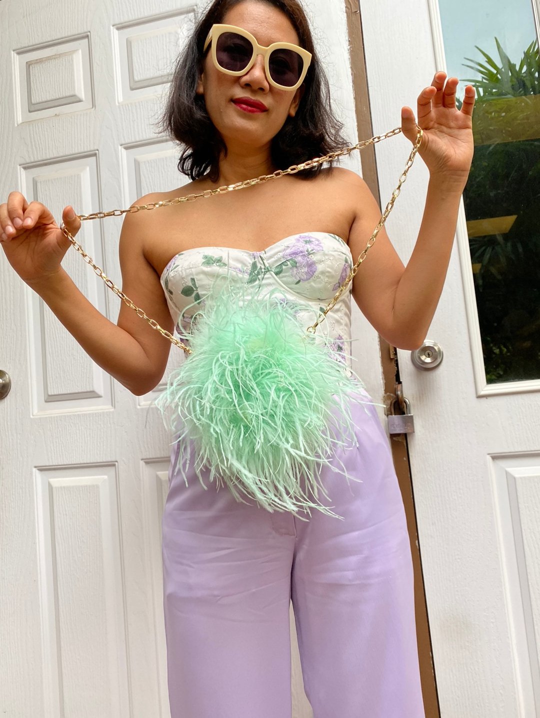 Ray mint green  feathers mini bag for cocktail party - 手提包/手提袋 - 羽绒 绿色