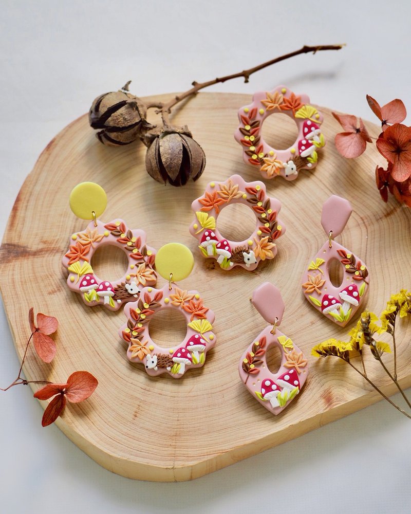 秋祭冒险软陶耳环 - 耳环/耳夹 - 其他金属 