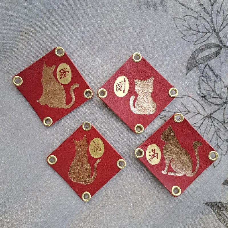 【DIY材料包-猫咪烫金】磁吸皮革斗方 - 皮件 - 真皮 