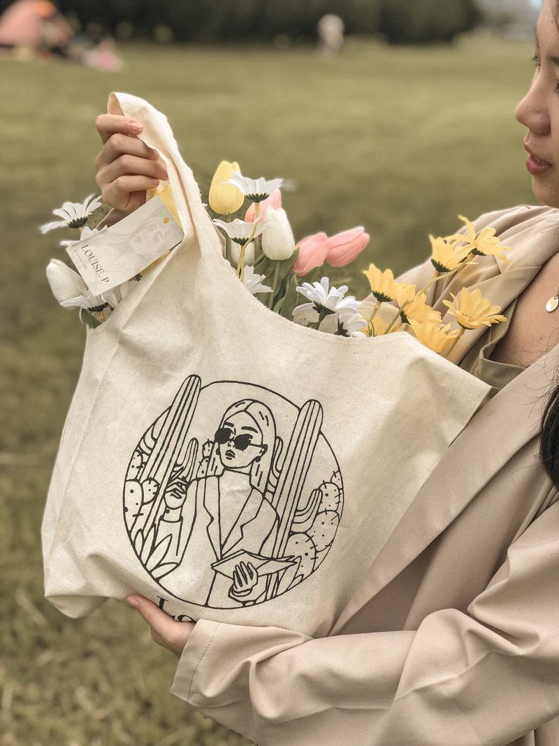 Luluise【时尚地去买菜】Lost款绢印背心袋 帆布袋 环保 - 手提包/手提袋 - 棉．麻 卡其色