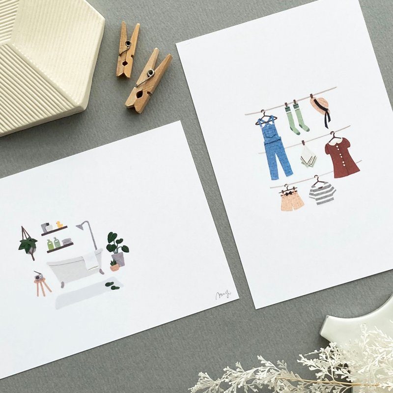 明信片 (沐浴时光 & 洗衣时光) - 卡片/明信片 - 纸 