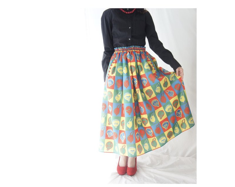 POP art print skirt - 裙子 - 聚酯纤维 绿色