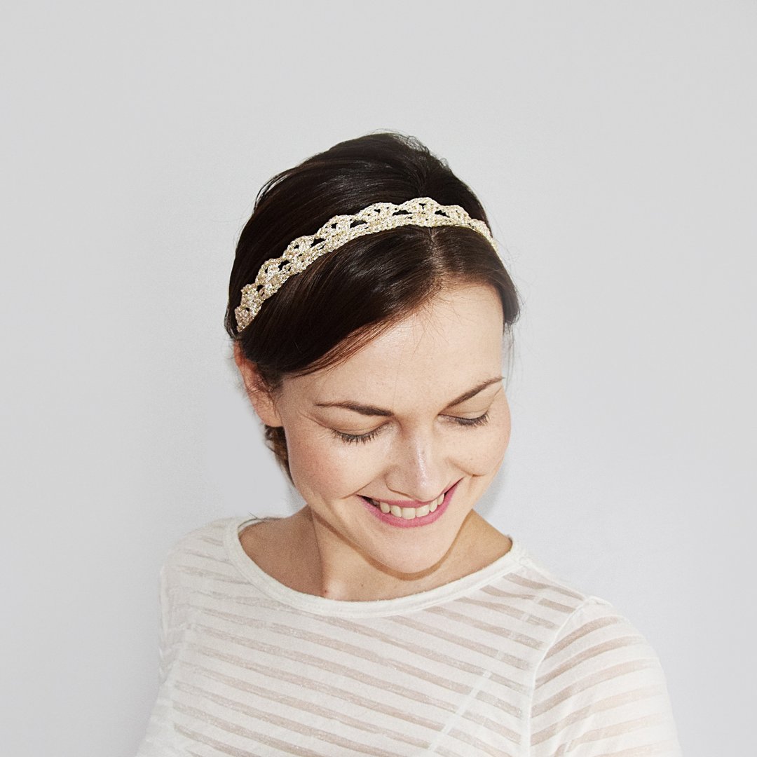 Gold Bridal Headband, Crochet Boho Wedding Headband, Girls Head Band, Wedding Headband for Brides, Bridesmaids, Flower Girls, Golden Headband Adult Size - 发饰 - 其他材质 金色