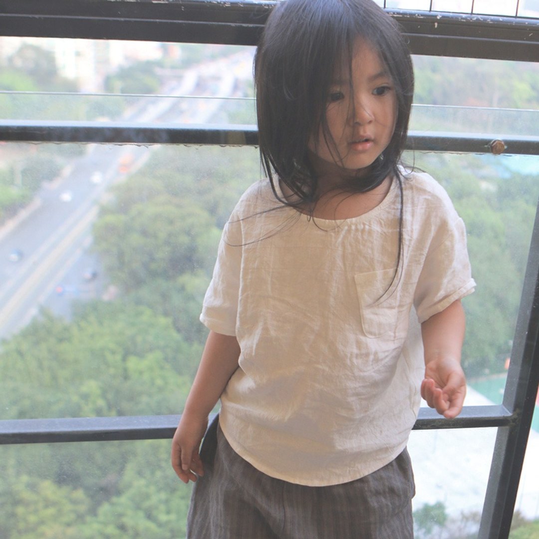 不服童裝-不點兒 中性亞麻套頭短袖衫 白tee TSH161018 - 女装 T 恤 - 棉 白色
