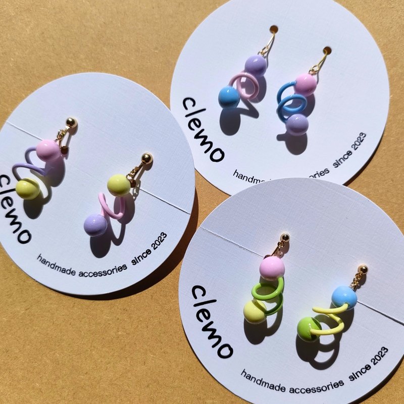 Tamakuru Tama 粉彩色系【耳环/耳夹】 - 耳环/耳夹 - 其他材质 多色