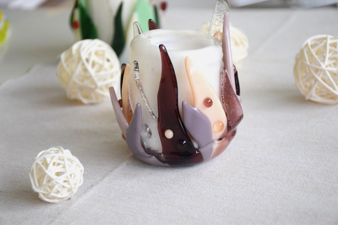 Purple glass candle holder - round glass candle holder for wedding - 蜡烛/烛台 - 玻璃 绿色