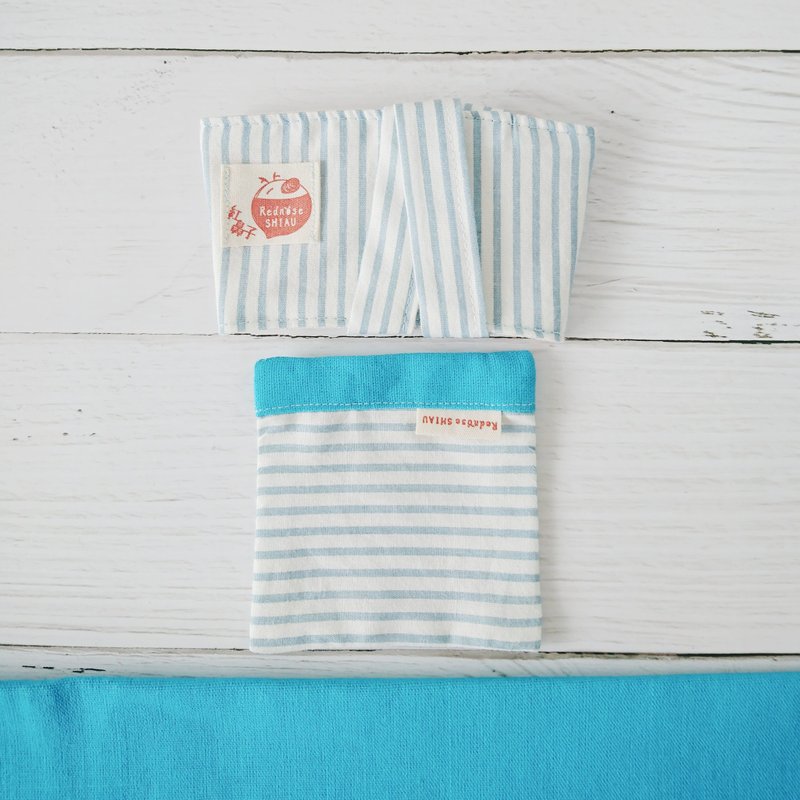 买一送一 条纹在手-马卡蓝 买杯套赠杯垫 - 随行杯提袋/水壶袋 - 棉．麻 