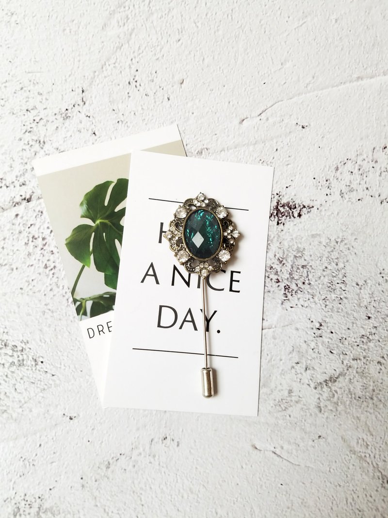 墨绿色钻面切割西装别针一字插针 - 胸针 - 贝壳 绿色