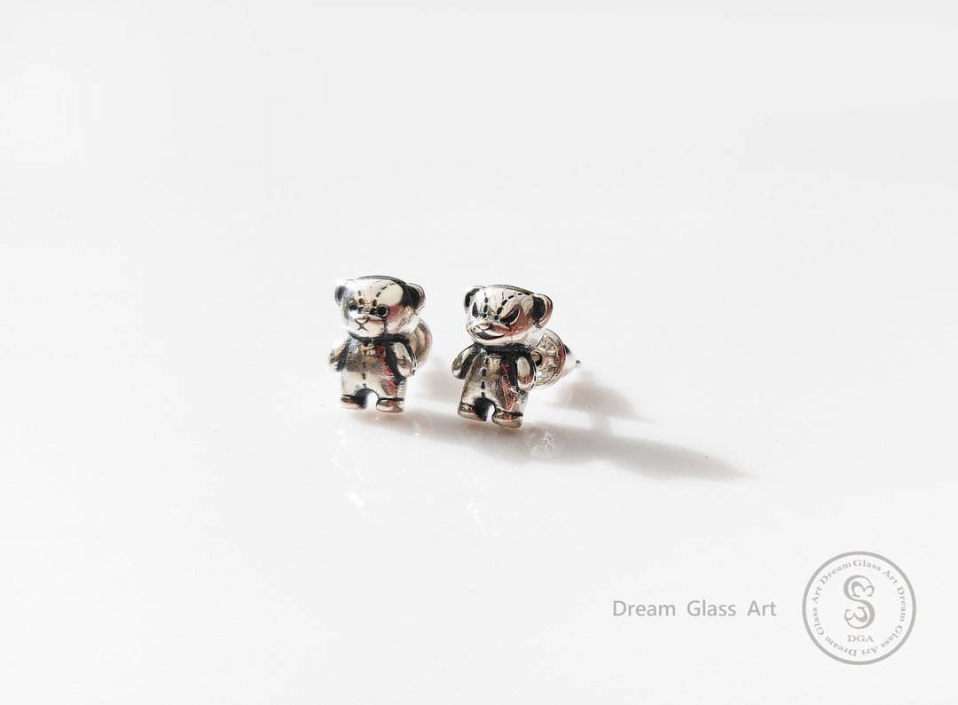 DreamGlassArt*玛雷熊耳环-SBBC-190500-站熊 - 耳环/耳夹 - 其他金属 银色