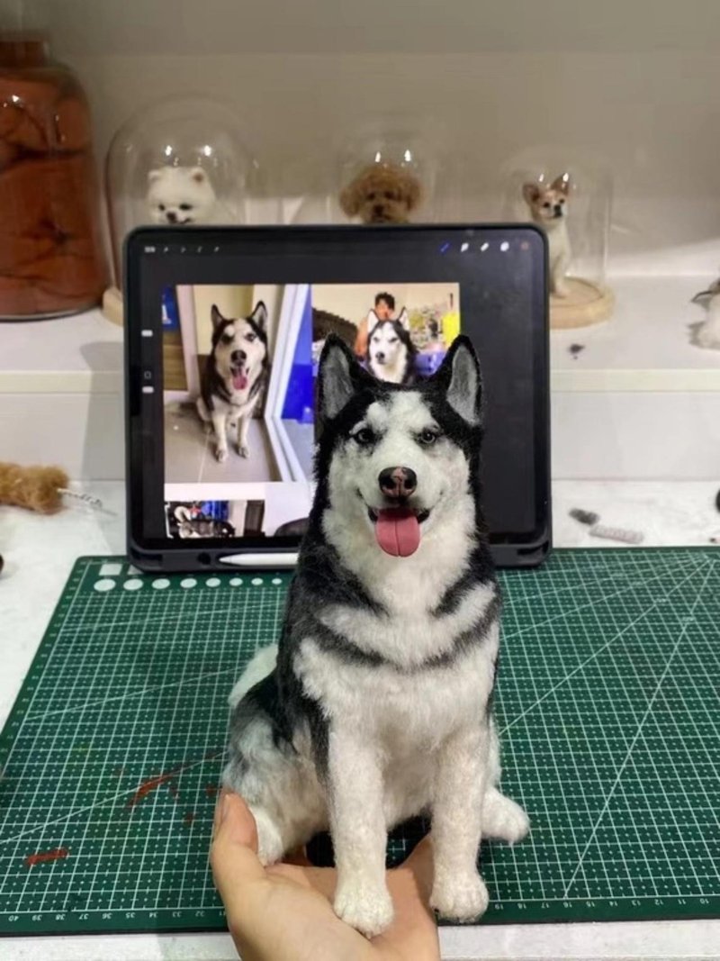 客制化逼真犬羊毛毡宠物娃娃 定制手工复刻狗狗猫咪毛小孩公仔 - 玩具 - 羊毛 多色